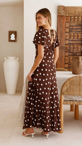 Rayne Maxi Dress - Brown/White Polka